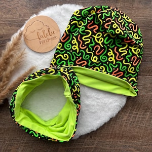 Mütze / Beanie und Loop Set Jersey Kinder Junge schwarz / neon NEU