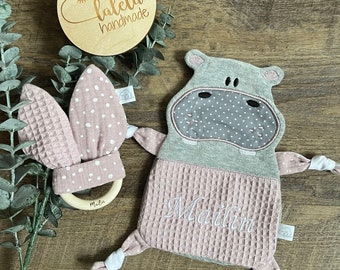 Baby Geschenkset Knistertuch & Greifling rosa personalisiert Name