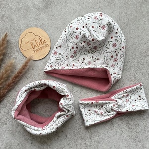 Hat / Beanie Loop Set Headband Hairband Children Baby Girls Flowers Old Pink NEW image 6