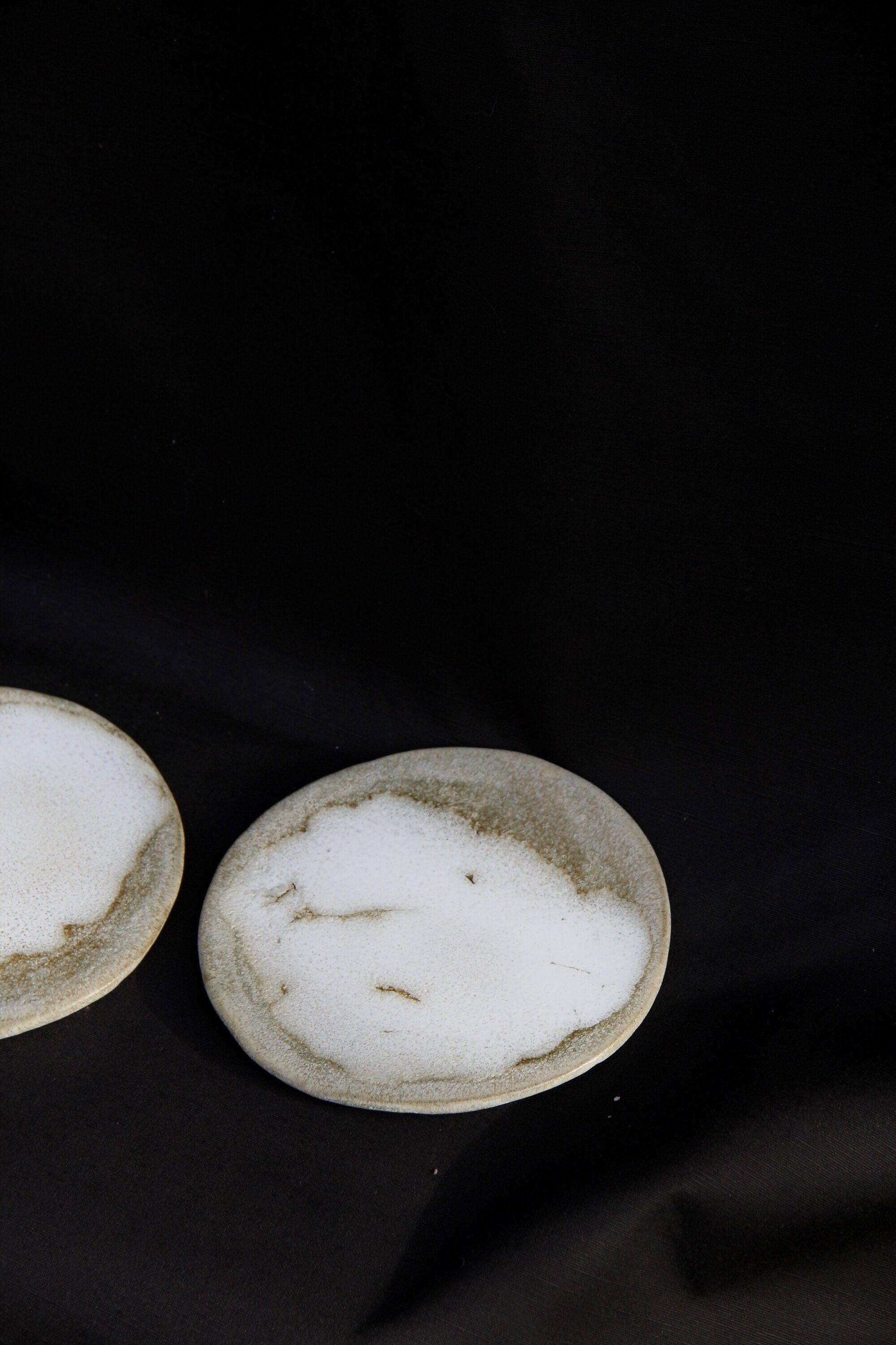 Assiette Rustique en Céramique Verte et Blanche, Décor de Table - Assiette Simple à Dessert, Service