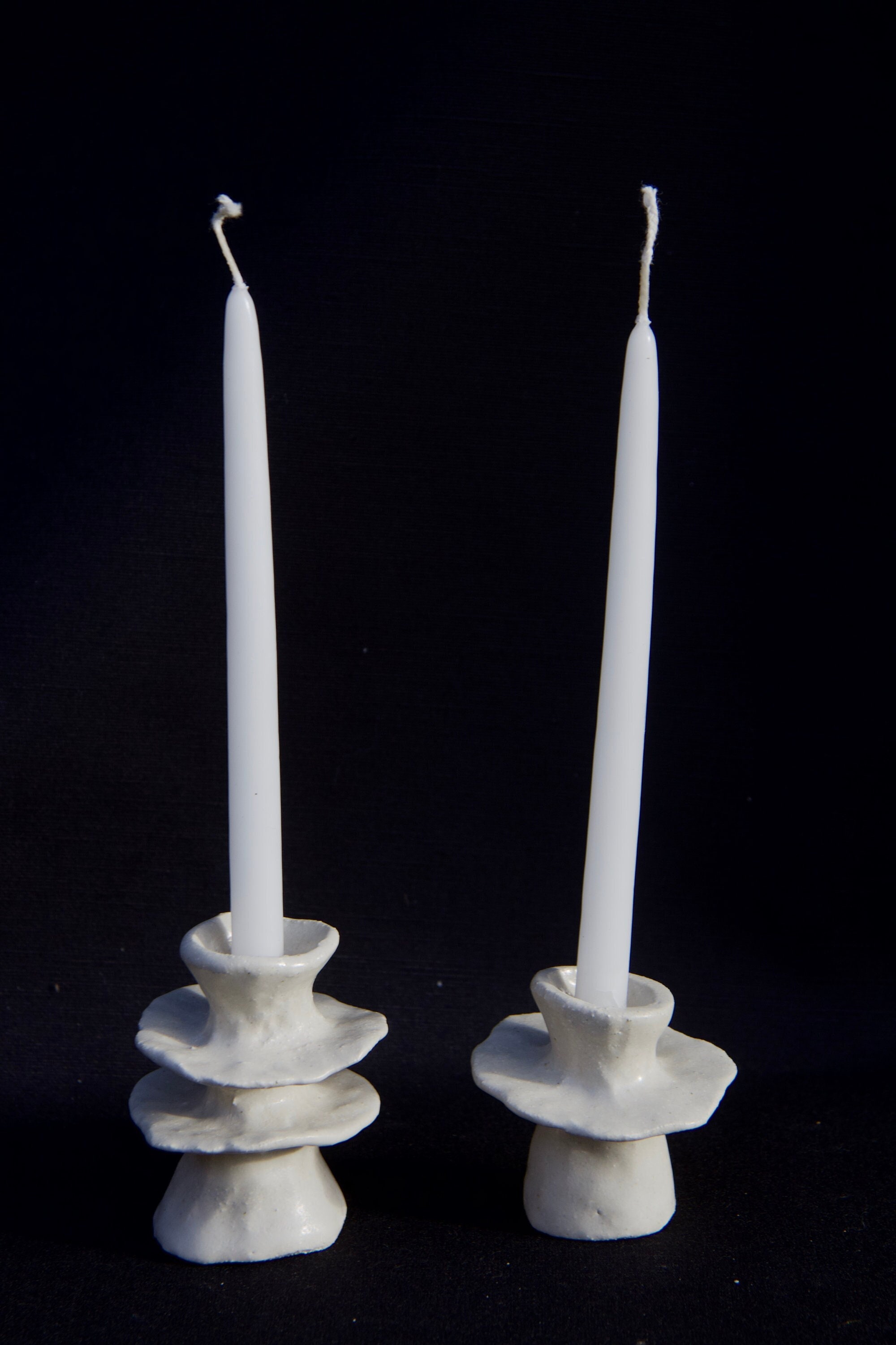 Bougeoirs en Céramique Beige, Chandeliers Terre Cuite Unique, Objet de Décoration Wabi Sabi, Cadeau 