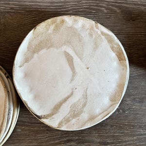 Large white plate in speckled stoneware, unique piece handmade, French artisanal ceramic