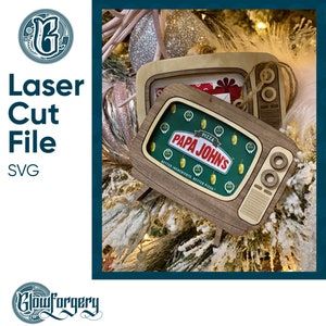 Carta regalo TV retrò e portafoto / File SVG tagliato al laser digitale / Glowforge / Decorazioni per la casa / Vettore