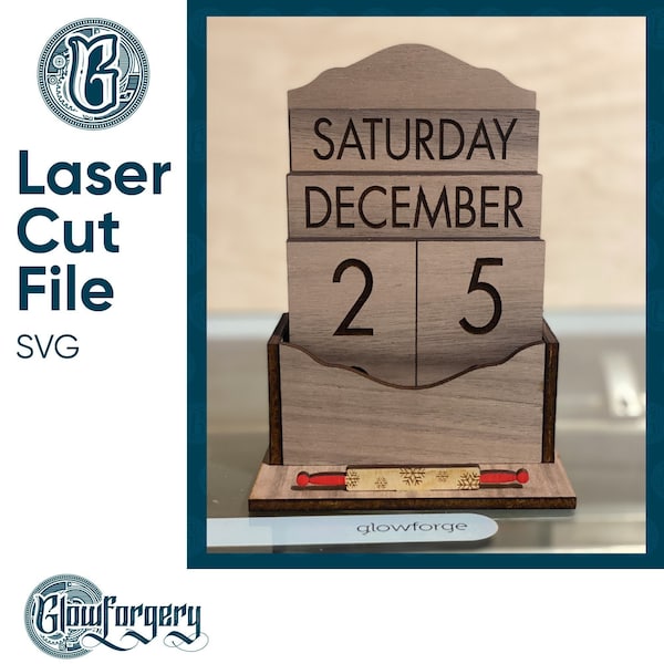 Desk Pal - Perpetual Calendar and business card holder  / Digital Laser Cut SVG File / Glowforge / Home Decor / Vector