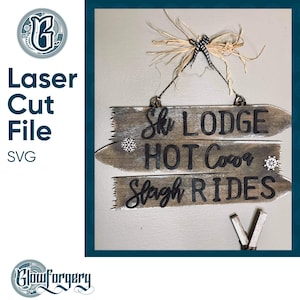 Ski Lodge - Broken Ski Sign / Digital Laser Cut SVG File / Glowforge / Home Decor / Vector