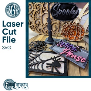 Mini Halloween Sign Kit / Digital Laser Cut SVG File / Glowforge / Home Decor / Vector