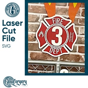 Fire Dept -Fire fighter party sign with Ladder & numbers / Digital Laser Cut SVG File / Glowforge / Home Decor / Vector
