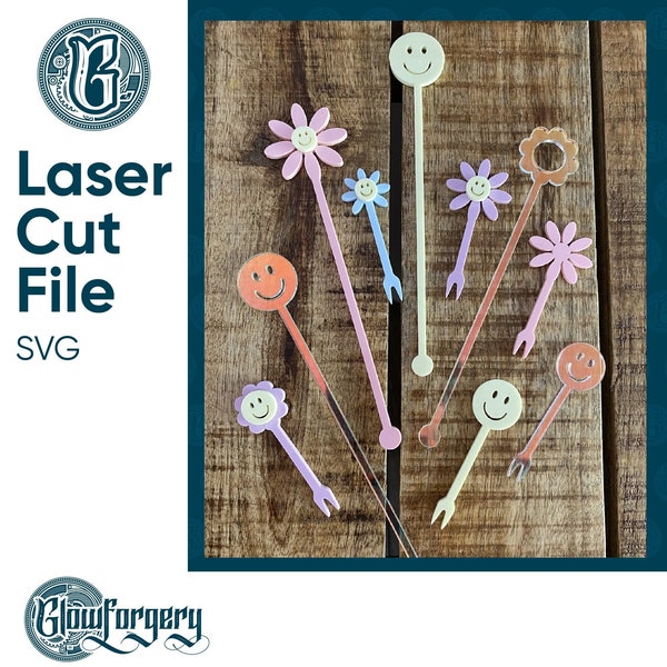 Happy Face Emoji Flower Picks & Stir Sticks / Digital Laser Cut SVG File / Glowforge / Home Decor / Vector
