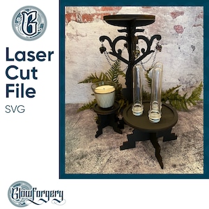 Gothic Candle Stand Set  / Digital Laser Cut SVG File / Glowforge / Home Decor / Vector