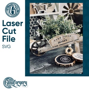 Rustic Wheelbarrow / Digital Laser Cut SVG File / Glowforge / Home Decor / Vector