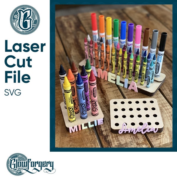 Crayon & Marker Organizer Set / Digital Laser Cut SVG File / Glowforge / Home Decor / Vector