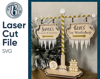 North Pole Village Sign / Digital Laser Cut SVG File / Glowforge / Home Decor / Vector