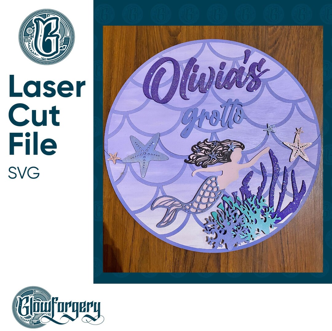 Mermaid Sign - With 19" Round / Digital Laser Cut SVG File / Glowforge ...