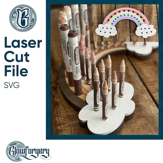 Rainbow Crayon & Marker Organizer SVG File: Glowforge Laser Cut, BONUS Door Hanger (Digital Download)