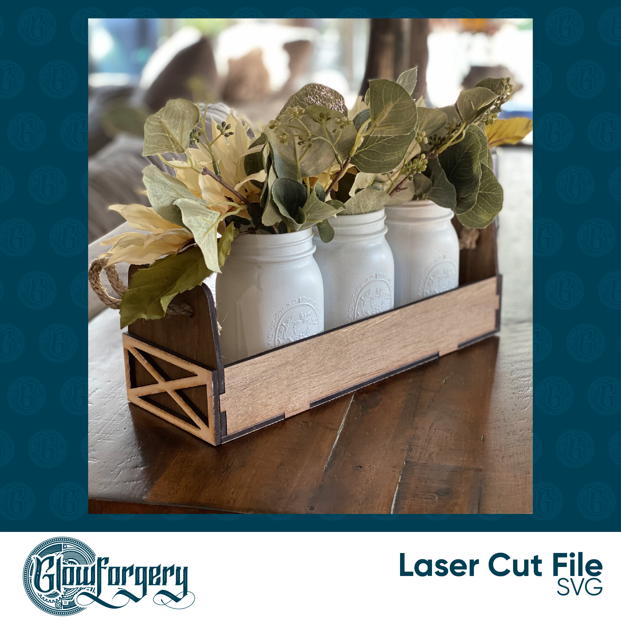 Farmhouse Mason Jar Caddy / Digital Laser Cut SVG File / Glowforge ...