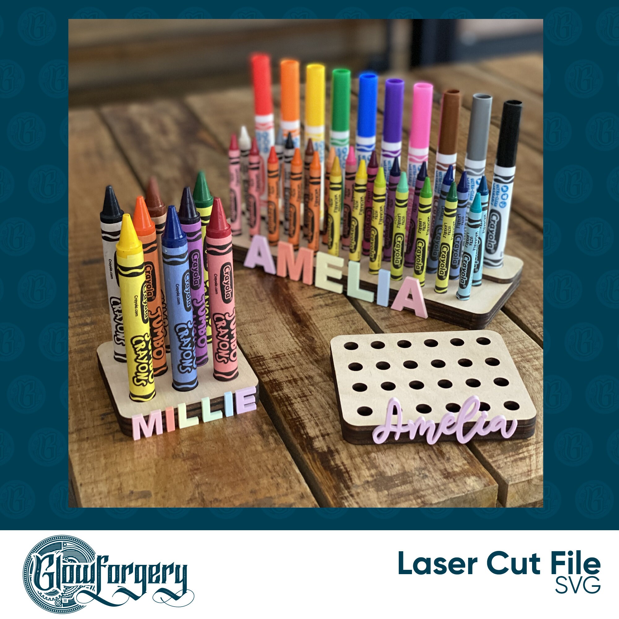 Crayon & Marker Organizer Set / Digital Laser Cut SVG File / Etsy
