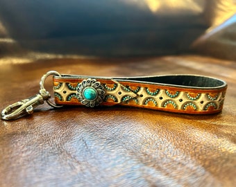 Leather Keychain, Genuine, Hand Tooled