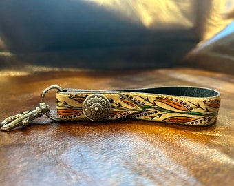 Leather Keychain, Genuine, Hand Tooled