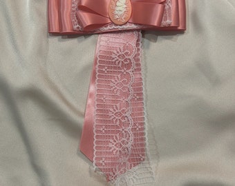 Pink Satin and White Lace Coquette Aesthetic Hair Bow Clip