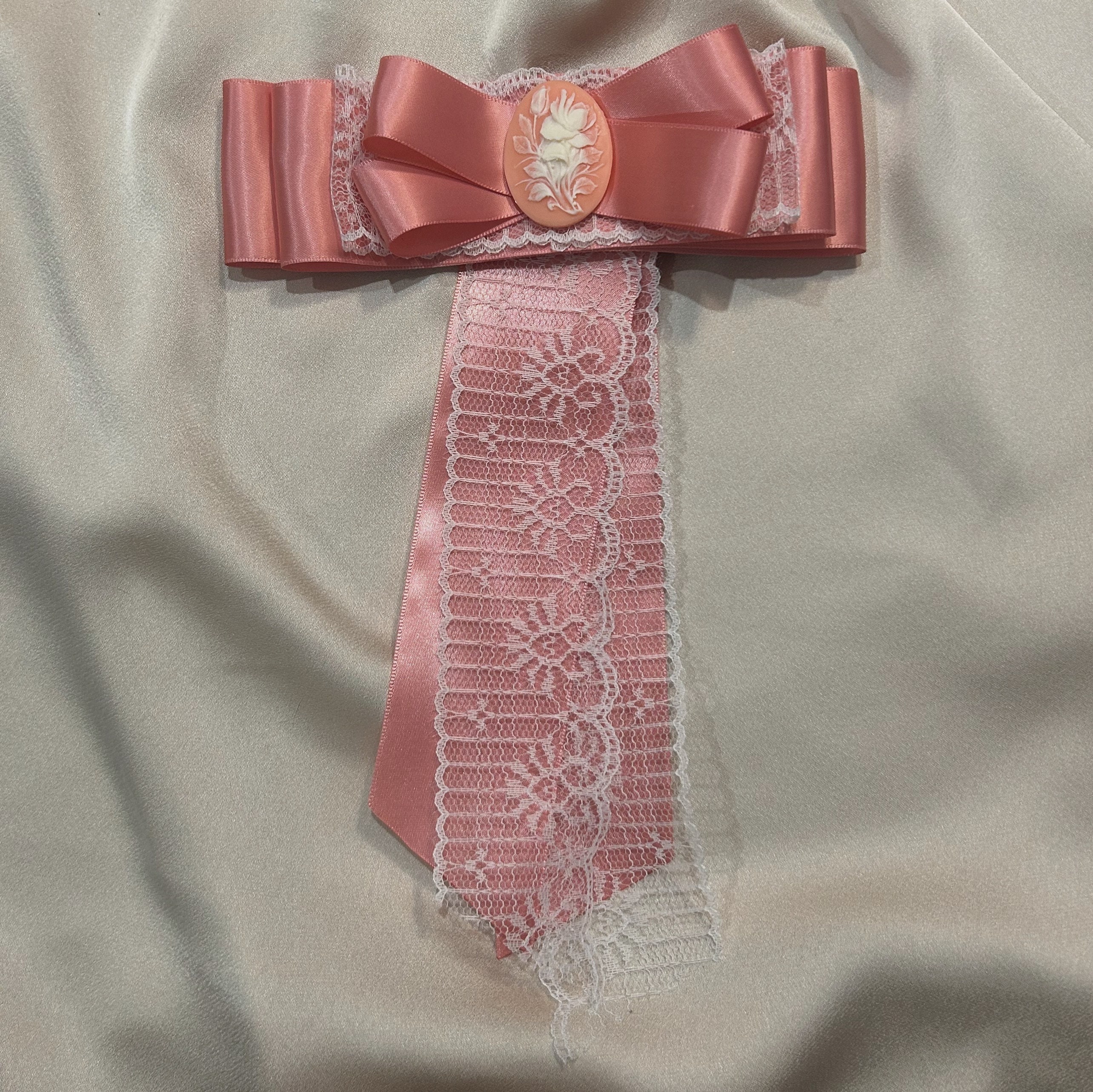 Pink Satin and White Lace Coquette Aesthetic Hair Bow Clip  display picture 3