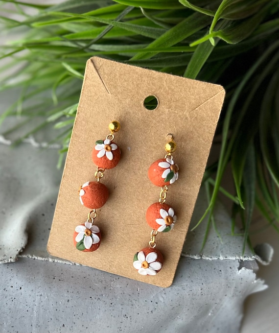 Orange Dangle Earrings Polymer Clay Earrings Miniature Clay Oranges Fruit Clay Jewelry