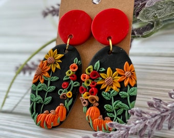 Cottagecore Halloween Earrings - POLYMER CLAY EARRINGS | fall earrings | autumn dangle earrings | black clay