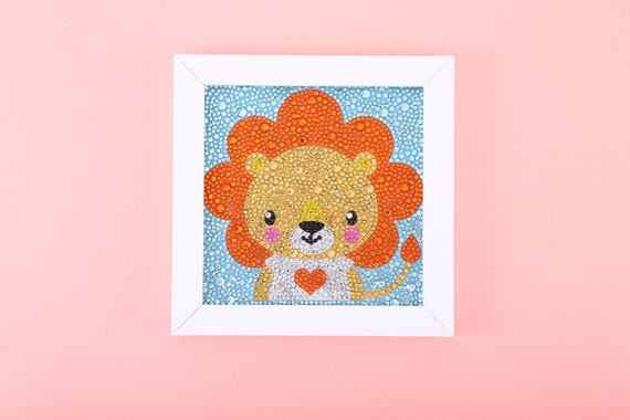 Maydear Small and Easy DIY 5d Diamond Painting Kits With Frame for Beginner  With White Frame for Kids 66 Inch lion Cub 