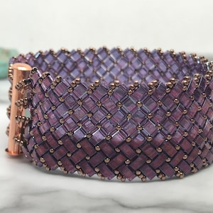 One Inch Wide Half Tila Beaded Bracelet, Flexible Bracelet, Herrinbone Pattern Half Tila Bracelet, Purple