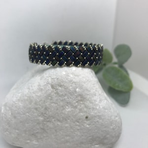 Half Inch Wide Half Tila Beaded Bracelet, Flexible Bracelet, Herrinbone Pattern Half Tila Bracelet, Blue