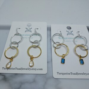 スターリングシルバー トリプルサークルイヤリング ベゼルクォーツ付き