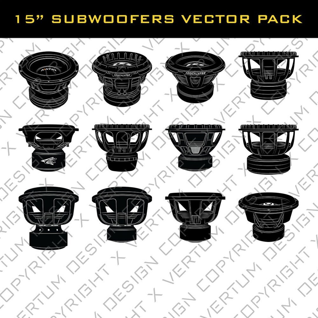 SPECIAL Pack of 15 Subwoofers Vector Designs Audio Subwoofer Vector
