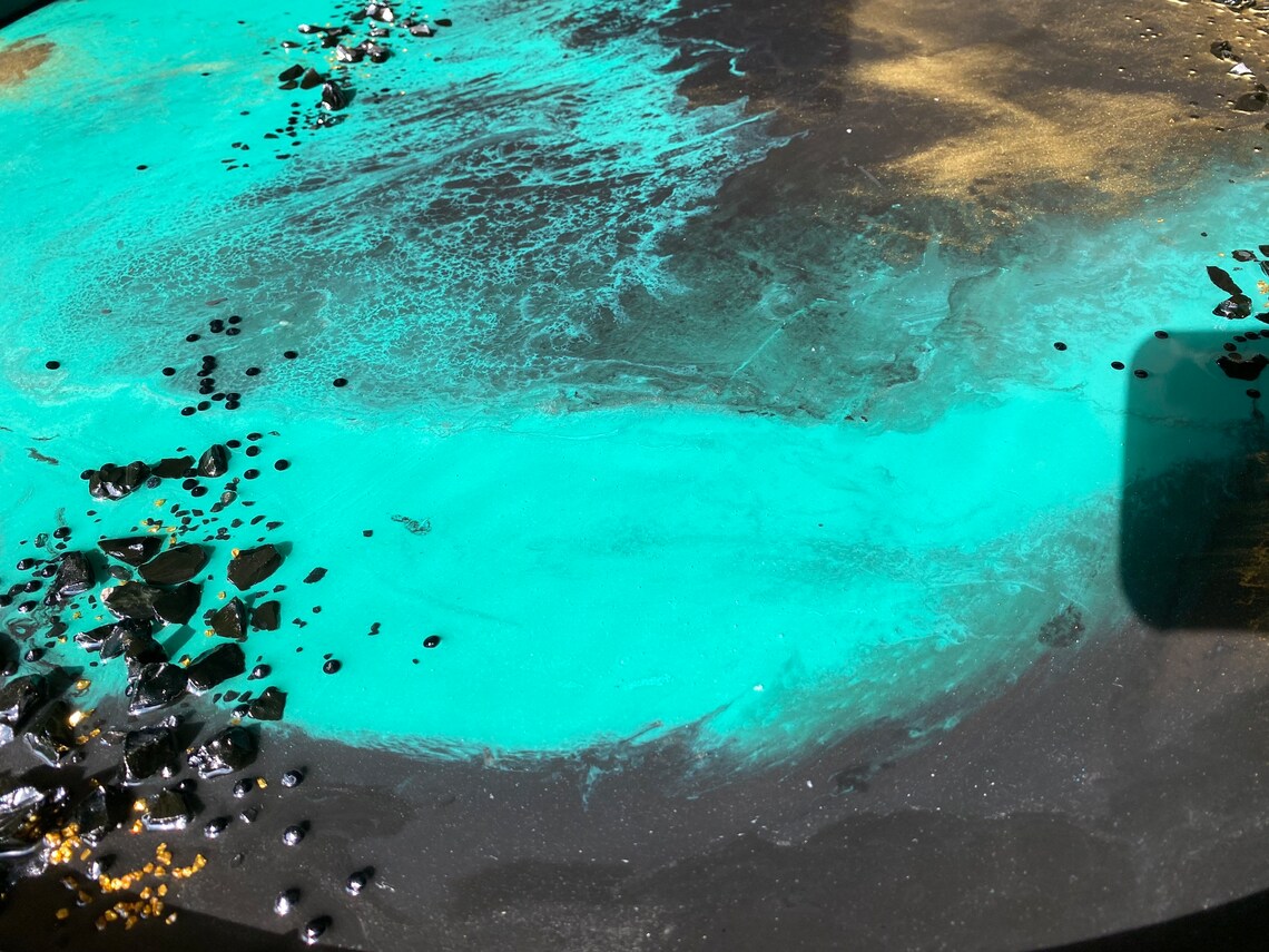 Resin Moon/ Teal Decor/ Resin Art UK/ Black Wall Art/ Etsy UK