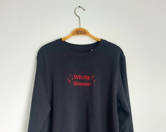 Witchy Woman - Embroidered Black Organic Sweatshirt