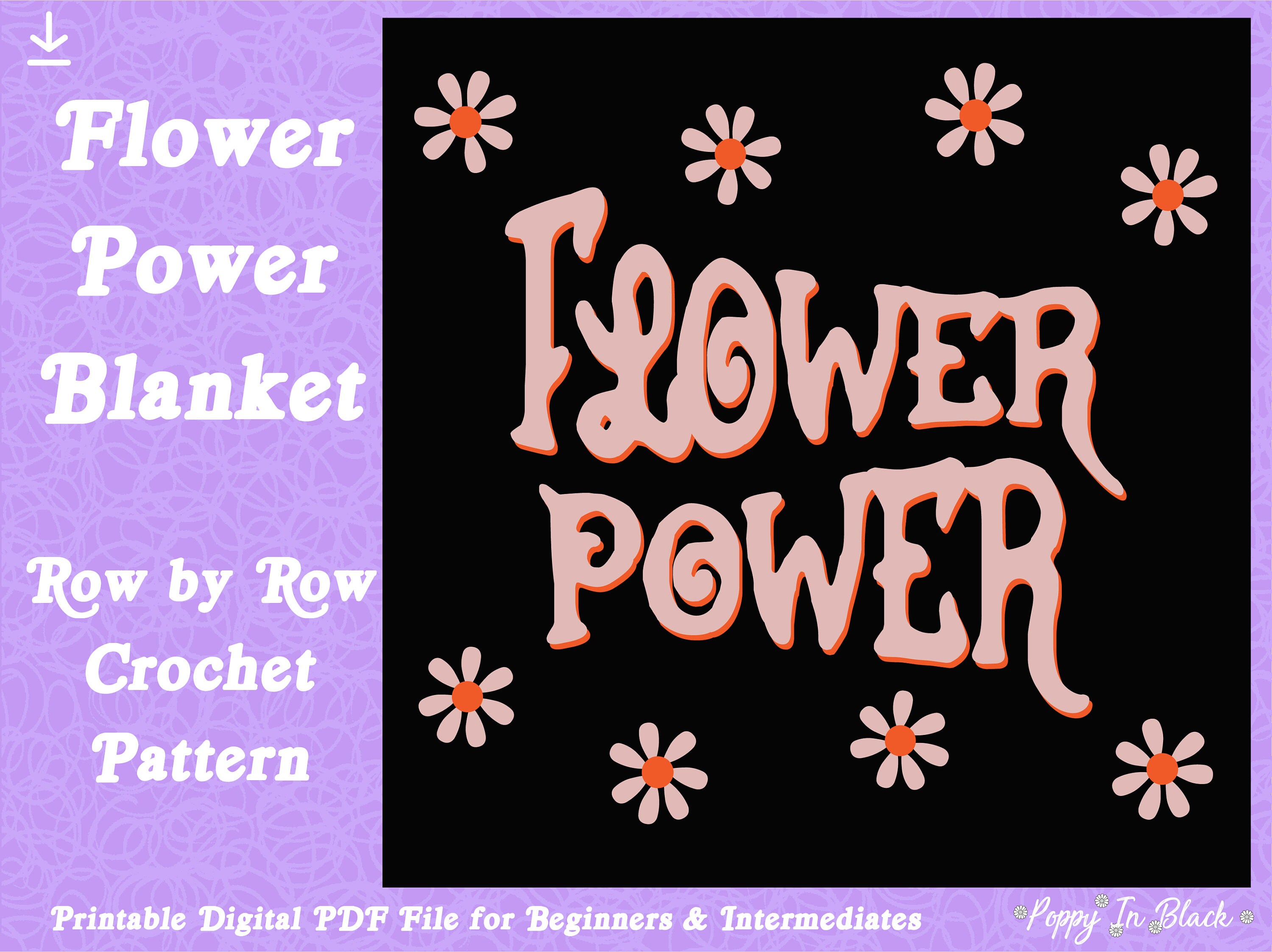 Flower Power Blanket Afghan Double Triple Crochet Row By Etsy