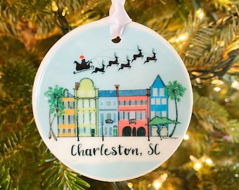 Charleston Christmas Rainbow Row Ceramic Ornament