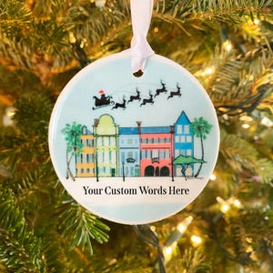 Personalized Christmas Rainbow Row Ceramic Ornament