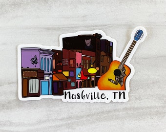 Nashville, TN Broadway Street & Guitar Sticker