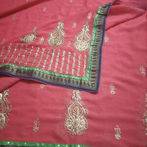 Peach Orange Embroidered Old/Pre-loved Indian sari, Used embroidered sari, For wedding Decoration, home decor, sewing and crafting,