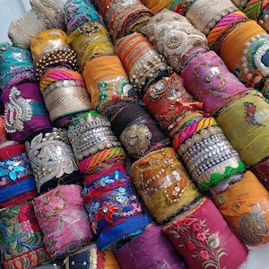 3" Embroidered Assorted silk ribbon 100g Multicolor Sari silk Recycled ribbon Weaving knitting, fiber arts, Fuzzy edge, decorative ribbon