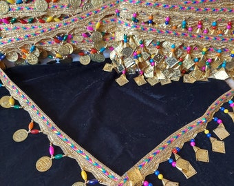 Multicolor boho coin tassel drop trim by the yard,Boho Rainbow Tassels trim,home furnishing,for decoration, curtain,costume,scarf