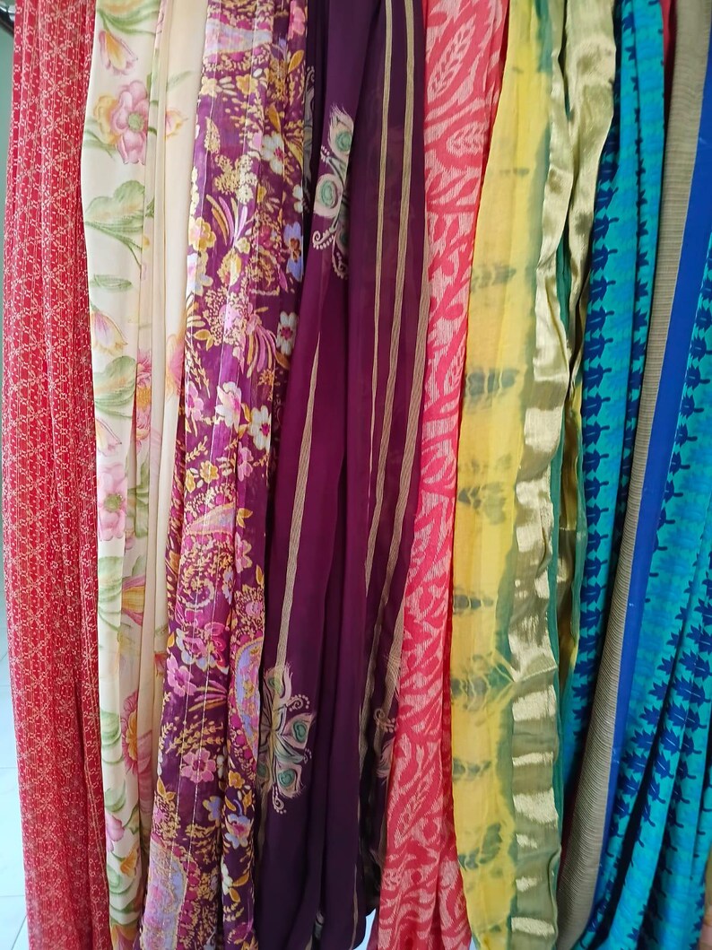 Assorted printed recycled sari by weight, sari fabric up-cycled clothing, home decor, rugs making, sewing crafting, canopy, used old sari image 4