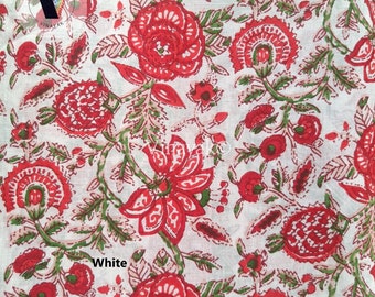 White Gray Floral Indian Hand block print cotton fabric Quilting ,sewing projects dress making ,junk Journals, Baby clothing, kimono dress