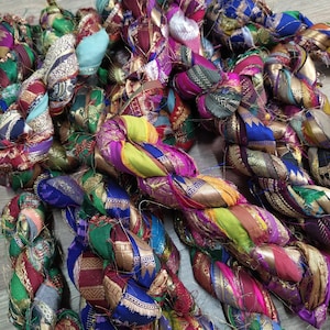 1" sari silk border ribbon, recycled bohemian silk fabric, junk journal, art deco, mix media project, jewelry making, DIY textile projects