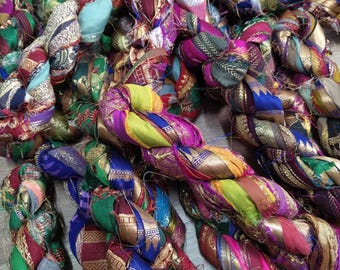 1" sari silk border ribbon, recycled bohemian silk fabric, junk journal, art deco, mix media project, jewelry making, DIY textile projects