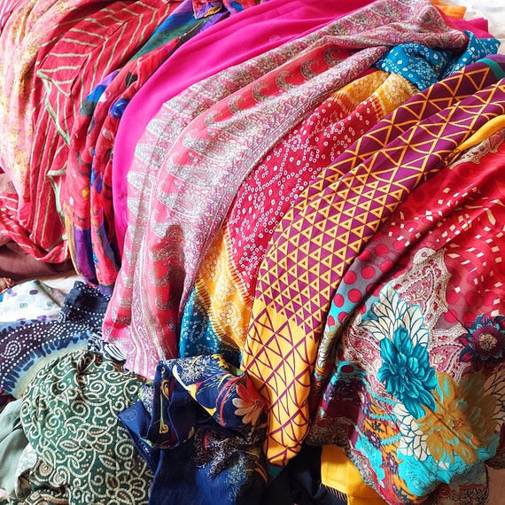 Lot Printed Sari/saree Recycled/ Upcycled Sari Fabric for Home