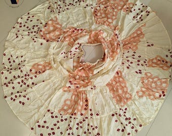 Up-cycled Free Size sari silk Skirt, Beige Cream Full Flared, Long Tiered Maxi, Summer beach Indian skirt, crepe, bohemian hippie clothing