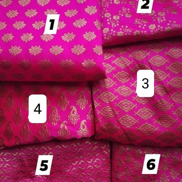 Fuchsia pink Brocade by the yard, Indian  brocade,Banarasi Brocade Fabric, Home decor fabric,for sewing and crafting,boho fabric