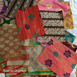 6 "X8" sortierte Jacquard Brokat STOFF 30/50 Stück, zufällige Reststücke, recyceltes Stoffbündel, Boho-Dekor-Junk-Journal Stoff verrückt Quilten