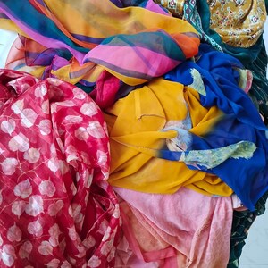 Assorted printed recycled sari by weight, sari fabric up-cycled clothing, home decor, rugs making, sewing crafting, canopy, used old sari image 14