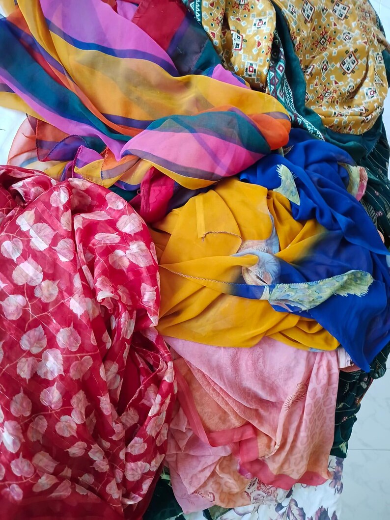 Assorted printed recycled sari by weight, sari fabric up-cycled clothing, home decor, rugs making, sewing crafting, canopy, used old sari image 14